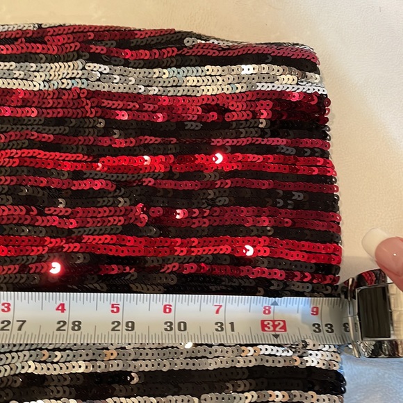 NWT (S)(M)(L)Bar lll red and silver sequined stripe shift mini party dress - Picture 8 of 11